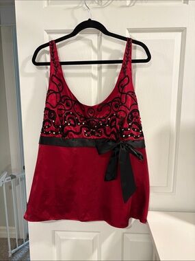 Lane Bryant Red Satin Camisole with Black Embellished Detail